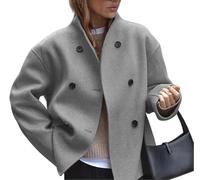Genérico Chaqueta De Mujer Tipo Peacoat con Doble Botonadura Y Cuello Alto Abrigo Elegante De Negocios Gabardina Corta De Lana Cárdigan Informal Prenda De Abrigo.