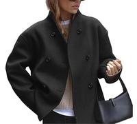 Genérico Chaqueta De Mujer Tipo Peacoat con Doble Botonadura Y Cuello Alto Abrigo Elegante De Negocios Gabardina Corta De Lana Cárdigan Informal Prenda De Abrigo.
