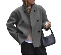 Genérico Chaqueta De Mujer Tipo Peacoat con Doble Botonadura Y Cuello Alto Abrigo Elegante De Negocios Gabardina Corta De Lana Cárdigan Informal Prenda De Abrigo.