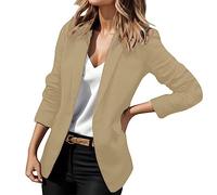Generico Chaqueta de oficina ligera para mujer, de un solo pecho, cárdigan de verano y cómodo, abrigo informal con Rever abierto por delante, otoño de color liso, caqui, M