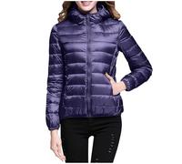 Genérico Chaqueta de Pluma Ligero Mujer Chaqueta de Plumifero Invierno Cáliido Manga Larga chaqueta Con Capucha Abrigo Plumas Plumon chaqueta Plumifero Ligero Corto (Dark Purple, S)