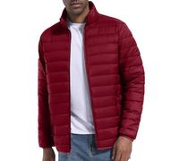 Generico Chaqueta de plumón para hombre, 100 gramos, color liso, ligera, sin capucha, cómoda, de invierno, chaqueta con bolsillos, senderismo, talla grande, chaqueta con cremallera a prueba de viento