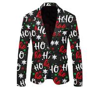 Genérico Chaqueta de Traje Hombre Estampado Navidad Nieve Santa Solapa Bolsillo Botón (Black, XXXL)