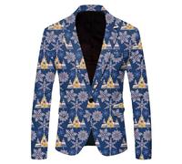 Genérico Chaqueta de Traje Hombre Estampado Navidad Nieve Santa Solapa Bolsillo Botón (Blue, XXL)