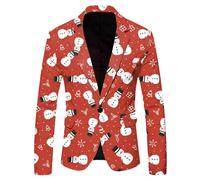 Genérico Chaqueta de Traje Hombre Estampado Navidad Nieve Santa Solapa Bolsillo Botón (Watermelon Red, XXXL)