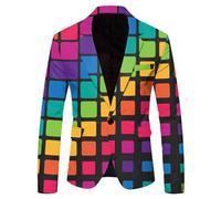 Genérico Chaqueta de traje multicolor para hombre, corte holgado, blazer Funky, traje de neón, blazer de colores neón Pride de mes del orgullo, chaqueta de graduación, carnaval, disfraz