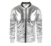 Genérico Chaqueta Deportiva Hombre,Chaqueta Informal para Hombre con Cierre De Cremallera Estilo Discoteca Metalizada Brillante Ligera CóModa Y Elegante