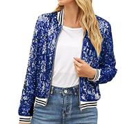 Genérico Chaqueta Fina Mujer Abrigo Women S Down Jacket Abrigo De Informal De Manga Larga Con Rayas Lentejuelas Para Mujer Cortavientos Impermeable Trenca Blue S