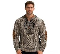 Genérico Chaqueta Hombre Estilo Vikingo con Media Remallera la Mitología Nórdica, Confeccionada en poliéster Suave de Color Negro Intenso, Ideal para los Amantes de la época Medieval