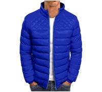 Genérico Chaqueta Hombre Invierno Color Liso, Chaqueta Plumas Hombre Cuello Mao Sin Capucha De Cremallera, Plumíferos Senderismo - Cazadoras Vintage Deportiva - Azul Real L