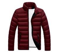 Genérico Chaqueta Hombre Invierno Color Liso, Plumon Hombre De Cremallera Cuello Mao Sin Capucha, Plumíferos Classic - Cazadoras Termica Trekking - Rojo XXL