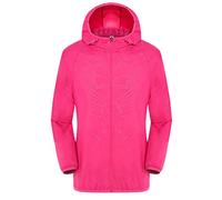Generico Chaqueta impermeable ciclismo hombre chaqueta al aire libre con mangas largas y capucha entretiempo otoño e invierno camiseta protectora contra los rayos solares, Rosa Shocking, XL