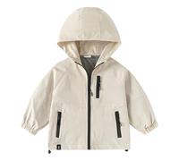 Genérico Chaqueta impermeable ligera con capucha para niños, abrigo de lluvia ligero y ajuste informal, viento con bolsillos, cremallera integral, ropa de lluvia para viajes y senderismo, beige, 18-24