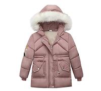 Genérico Chaqueta Invierno Niño Niña Abrigo Plumas Caliente Acolchada Largo con Pelo Capucha por 2-7 Años Grueso Forro de Algodón