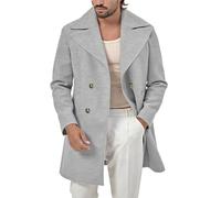 Genérico Chaqueta Larga Hombre Anorak informal para hombre de manga larga con diseño sólido en lana cálida y cuello levantado incluye práctico bolsillo de mosca para tu abrigo diario (Gris, 3XL) 14