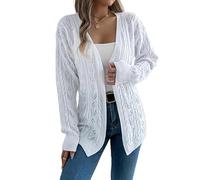 Genérico Chaqueta Larga Mujer, Cárdigan De Punto De Ganchillo para Mujer, con Abertura Frontal, Estilo Casual, Ligero, Ideal para La Playa O para Protegerse del Sol. Color Blanco. Talla S.