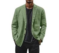Genérico Chaqueta Lino Blazer Hombre, Americana Hombre Casual Talla Grande Manga Larga Holgados Solapa Cazadora con Botones Color Sólido Moda Cómodo Abrigo con Bolsillos para Uso Diario Verano