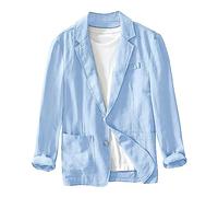 Genérico Chaqueta Lino Blazer Hombre, Americana Hombre Casual Talla Grande Manga Larga Holgados Solapa Cazadora con Botones Color Sólido Moda Cómodo Abrigo con Bolsillos para Uso Diario Verano