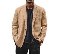 Genérico Chaqueta Lino Blazer Hombre, Americana Hombre Casual Talla Grande Manga Larga Holgados Solapa Cazadora con Botones Color Sólido Moda Cómodo Abrigo con Bolsillos para Uso Diario Verano