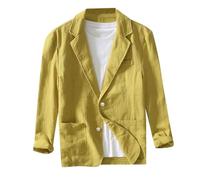 Genérico Chaqueta Lino Blazer Hombre, Americana Hombre Casual Talla Grande Manga Larga Holgados Solapa Cazadora con Botones Color Sólido Moda Cómodo Abrigo con Bolsillos para Uso Diario Verano