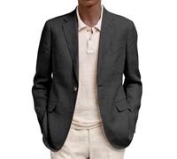 Genérico Chaqueta Lino Blazer Hombre Casual Americana Manga Larga Solapa Botones Bolsillos Color Sólido Holgado Talla Grande Ligero Transpirable Cómodo Un Botón Blazer para Verano Uso Diario S-3XL