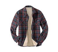 Genérico Chaqueta Moto Hombre - Hombres De Felpa De Manga Larga Casual Turn Down Collar Plaid Print Breasted Warm Coat Popular Winter Jacket Coat (Red XL)