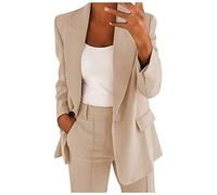 Genérico Chaqueta Mujer Blazer, Chaqueta De Traje Mujer Verano, Cuello Abierto Al Frente Moda Corte Regular Negocio Trabajo Blazers Ajuste Favorecedor Ligero Color Sólido Retro Cóctel Chaquetas Top