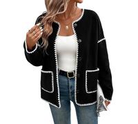 Genérico Chaqueta Mujer Casual con Solapa, Manga Larga, Punto Patchwork Color Block, Corte Holgado con Bolsillo y Botones