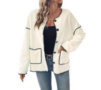 Genérico Chaqueta Mujer Casual con Solapa, Manga Larga, Punto Patchwork Color Block, Corte Holgado con Bolsillo y Botones