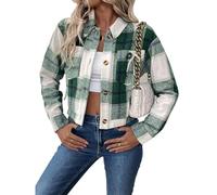 Genérico Chaqueta Mujer Casual Cuadros Vintage, Sobrecamisa Holgada Patchwork, Manga Larga, Abrigo Color Block con Botones