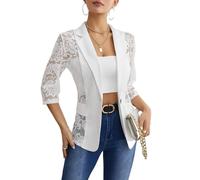 Genérico Chaqueta Mujer Elegante Solapa Manga 3/4 Abrigo Color Sólido Patchwork Botonada Encaje Transparente Blazer