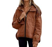 Genérico Chaqueta Mujer Invierno Acolchado,Abrigo Ligero De Invierno con Capucha Manga Larga Cremallera Estilo Casual Corte Holgado Color Liso Bajo Redondeado para Comodidad En Climas FríOs