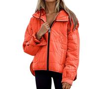 Genérico Chaqueta Mujer Invierno Acolchado,Abrigo Ligero De Invierno con Capucha Manga Larga Cremallera Estilo Casual Corte Holgado Color Liso Bajo Redondeado para Comodidad En Climas FríOs