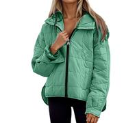 Genérico Chaqueta Mujer Invierno Acolchado,Abrigo Ligero De Invierno con Capucha Manga Larga Cremallera Estilo Casual Corte Holgado Color Liso Bajo Redondeado para Comodidad En Climas FríOs