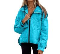 Genérico Chaqueta Mujer Invierno Acolchado,Abrigo Ligero De Invierno con Capucha Manga Larga Cremallera Estilo Casual Corte Holgado Color Liso Bajo Redondeado para Comodidad En Climas FríOs