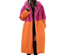 Genérico Chaqueta Mujer Invierno Dos Tonos, Parka Mujer Invierno Moda, Abrigos Cuello De Solapa con Bolsillo Único - Coat Sin Capucha Termica Calle Rosa Fuerte 3XL