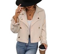 Genérico Chaqueta Mujer Oversize Solapa, Abrigo Corto Doble Botonadura, Patchwork Color Sólido, Manga Larga Cálida Casual