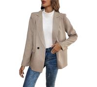 Genérico Chaqueta Mujer Vintage Holgada Cuadros Manga Larga Elegante Casual Botones Patchwork Blazer