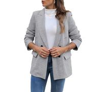 Genérico Chaqueta Mujer Vintage Holgada Cuadros Manga Larga Elegante Casual Botones Patchwork Blazer
