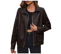 Genérico Chaqueta Piel Mujer Chaquetas Mujer Cazadora De Biker Negra Abrigo Vuelta Pana Plumas Corto Women Jacket Vaquera Doble Faz Polipiel Cuero Impermeable Entallado Invierno Marron XXXXXL Militar