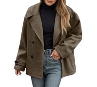 Genérico Chaqueta Primavera Mujer Cálida Corta Mezcla Cardigan Lana con Cuello Alto Doble Botonadura Elegante Chic Suelta Chaqueta de Transición Trench Coat Lisa Abrigo de Lana Primavera Otoño