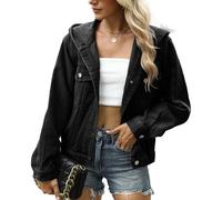 Genérico Chaqueta Vaquera Mujer Oversize con Capucha, Cazadora Corta de Manga Larga, Ajuste Holgado, Botones, Estilo Casual