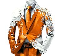 Genérico Chaquetas de Navidad para hombre, diseño de copo de nieve, con estampado de copo de nieve, chaqueta divertida de Navidad, trajes trenzados, chaquetas para fiesta, solapa, trajes de Navidad
