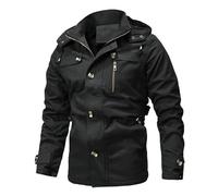 Genérico Chaquetas Invierno para Hombre - Chaquetas Hombre Gabardina de Terciopelo de Color Liso para Hombre Chaqueta de Talla Grande para Hombre Chaqueta Acolchada de Largo Medio (Black L)