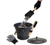 Genérico Charcoal Storage Bin, Reinforced Ash Container, 5 Gallon Versatility with Shovel Brush Gloves, Heavy Duty Yard Gear, Ergonomic Design with Modern Style, Grill Accessory for Backyard