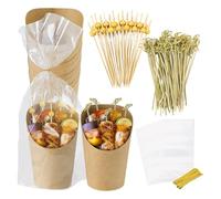 Genérico Charcutería Cups - Paper | 14oz Slanted Cups for Fries and Snacks with Fruit Skewers Labels and Bags | Party Food Serving Set for Charcuterie Cocktails Takeout