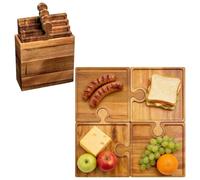 Genérico Charcuterie Boards -,4-Piece bambo Cheese Board,puzzle-Shaped Charcuterie Platter Serving Meat Boards | Round Cutting Board with Paddle Handle for Kitchen Party