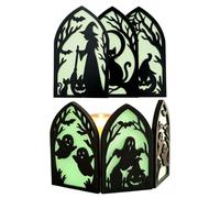Genérico Charming Figurine Set: This Halloween Sign Brings a Playful Dark Desk Decor, with Its Intricate Hollow-Cut Decoration Forming a Desktop Halloween Display Set. The Two Figurines