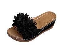 Genérico Chaussures Femme Compensees - Chaussures Femme Ete Cómodo Sandalias Suela Gruesa Chic Sandalias Ligeras Flores Zapatillas Abiertas Casual Zapatillas Antideslizantes, Negro , 42 EU