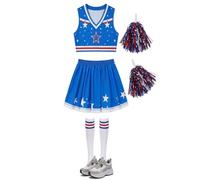 Genérico Cheerleader Outfit für Mädchen und Damen - 3-Teiliges Cosplay Kostüm Set | Atmungsaktive Elastische Uniform mit Rock Oberteil und Socken, Buntes Kostüm für Fasching High School Partys,Tanz